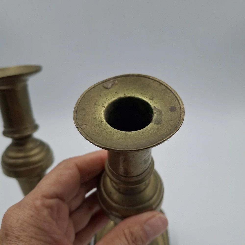 Vintage Solid Brass Candlestick Holders Pair 7.75